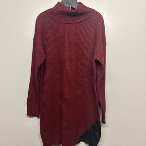 Evelyn Taylor Burgundy Sweater with Black Lace Accent